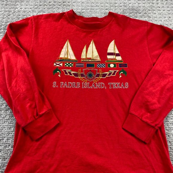 Vintage Belton Shirt Men Large L Red S. Padre Island Texas Sailboats Dolphins - Picture 2 of 15